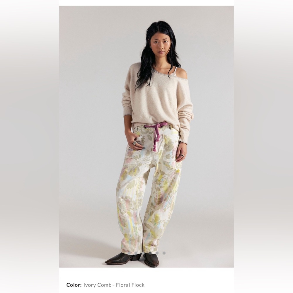 We the free moxy printed flocked barrel jeans